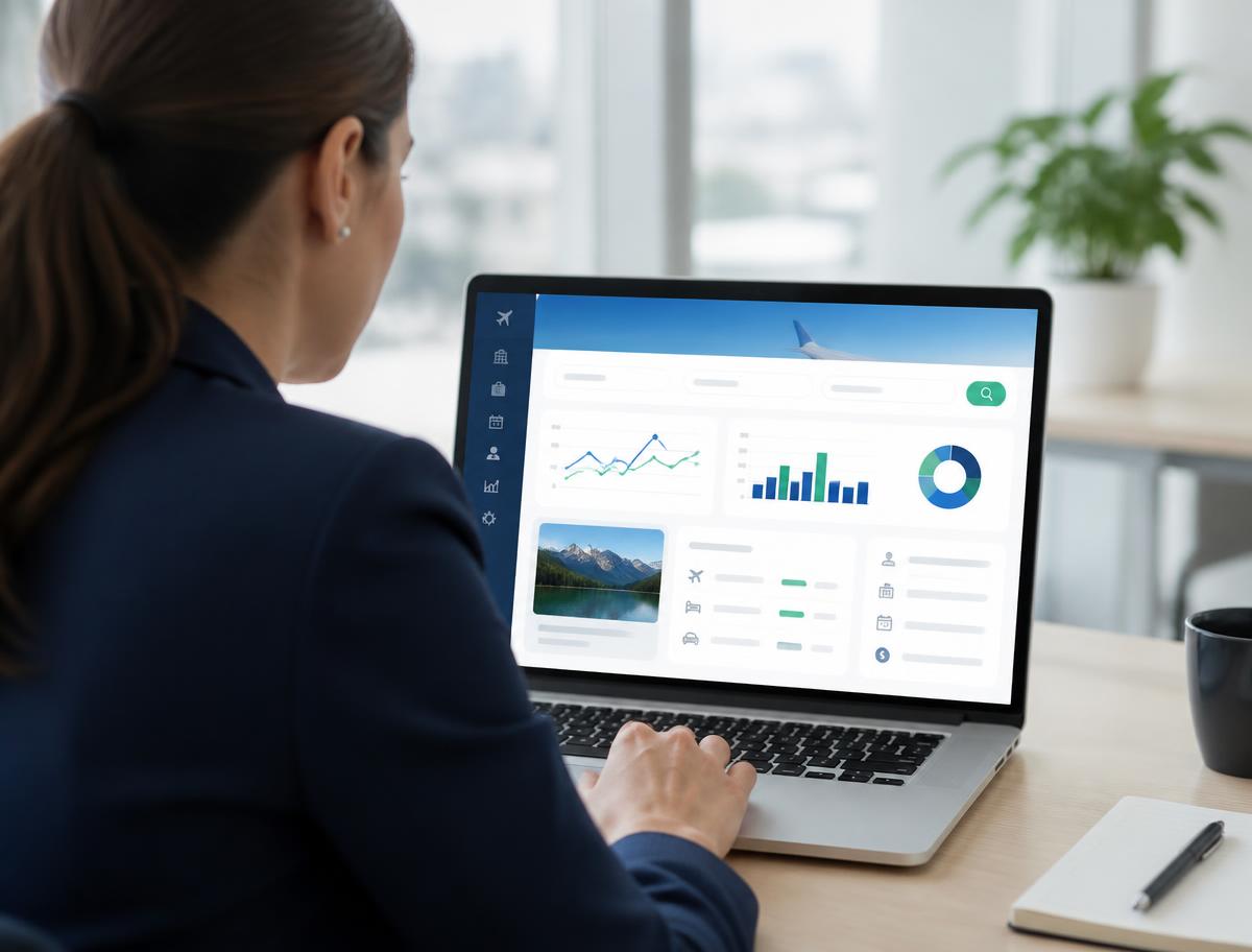 Travel manager gestionando reservas corporativas en una plataforma